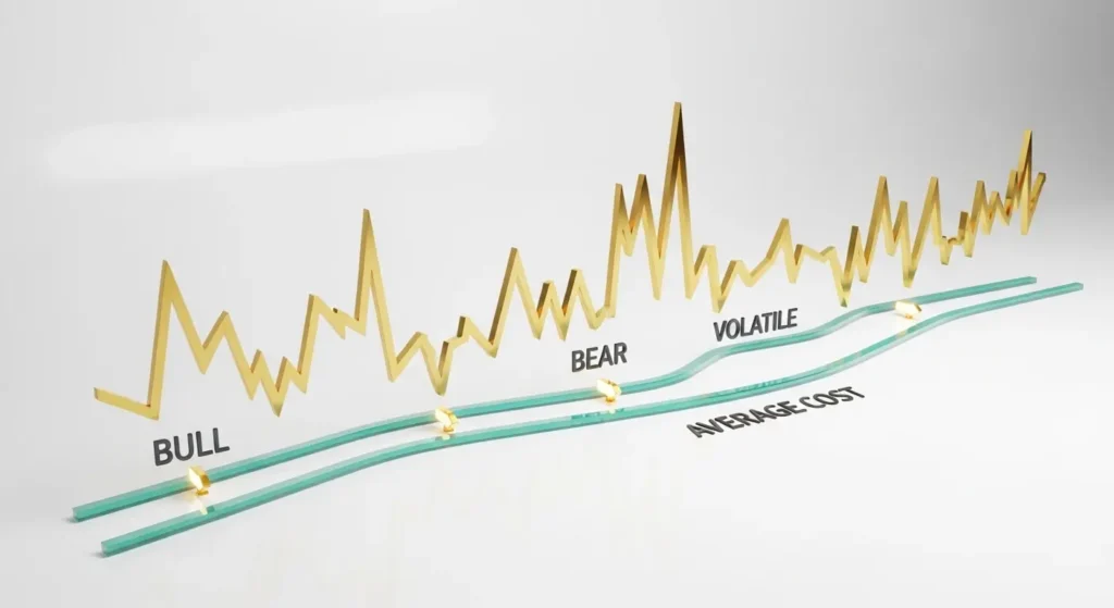 Comparison between market timing stress versus dollar cost averaging calm consistent investing strategy
