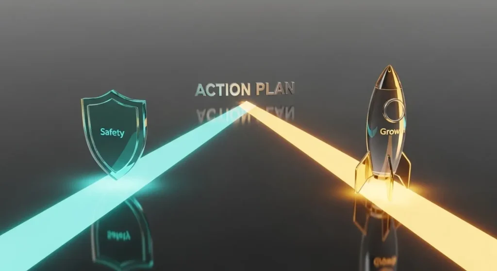 Personalized financial action plan and investment strategy guide with 3D silver and glass icons.