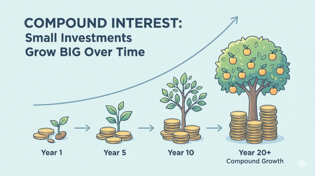 Compound interest explained with long-term investment growth