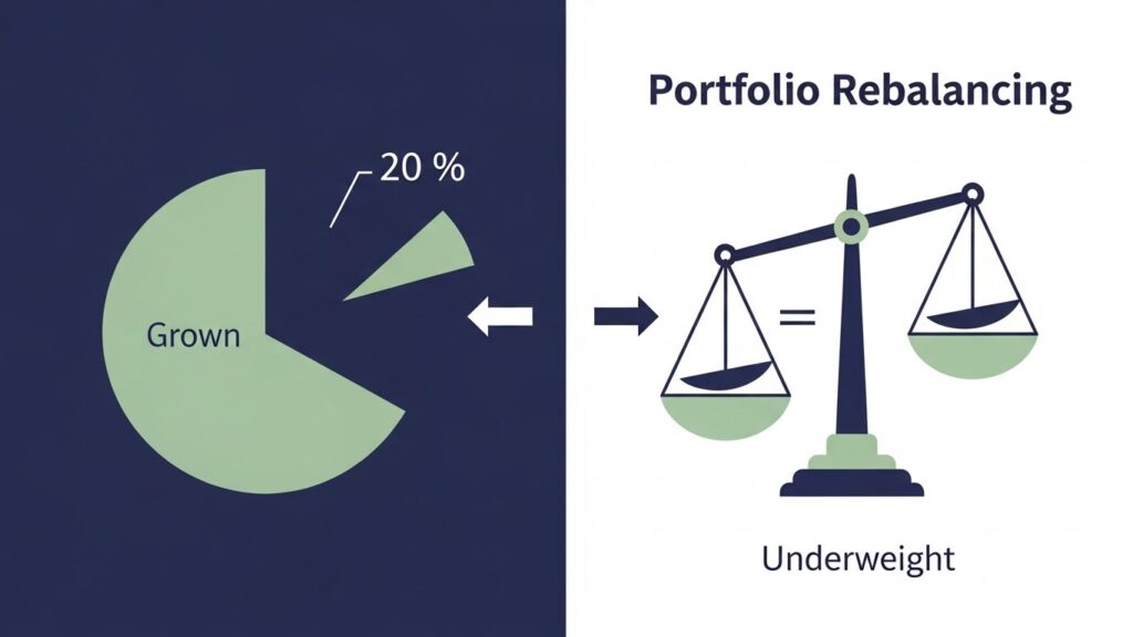Portfolio rebalancing illustration demonstrating how to maintain target asset allocation by selling winners and buying underperformers