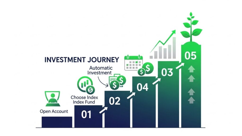 Step by step process for starting index fund investing from opening account to automatic contributions