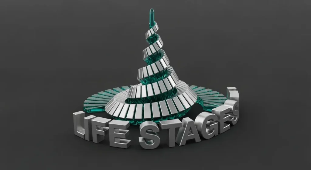 Investment allocation changes across life stages from aggressive in 20s to conservative in retirement 