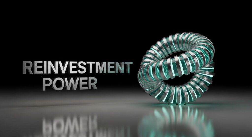 DRIP dividend reinvestment plan showing automatic compound growth through reinvesting dividends to buy more shares