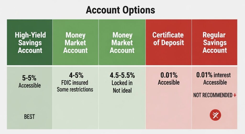 Comparison of accounts for keeping emergency fund showing best options