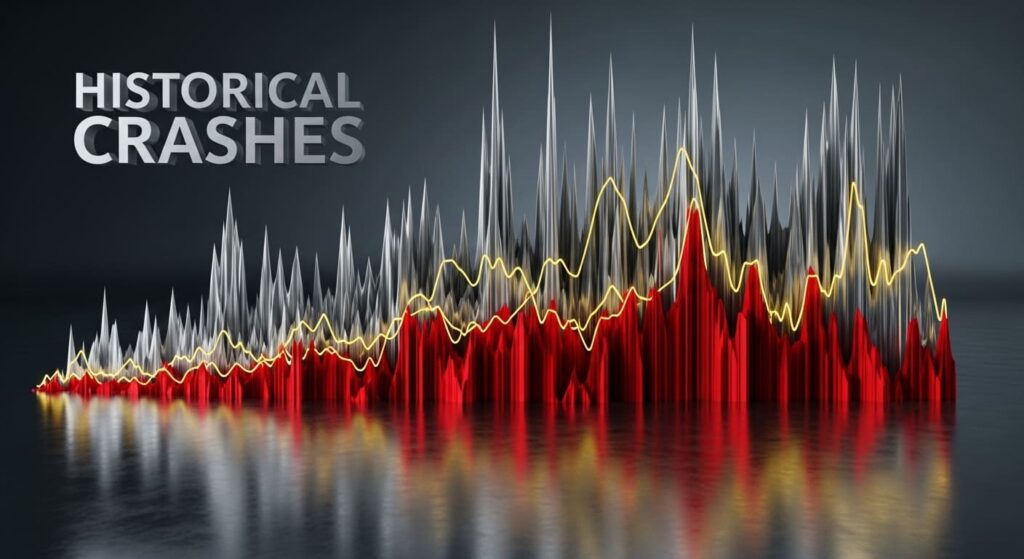 Historical market crashes timeline showing declines and recovery periods