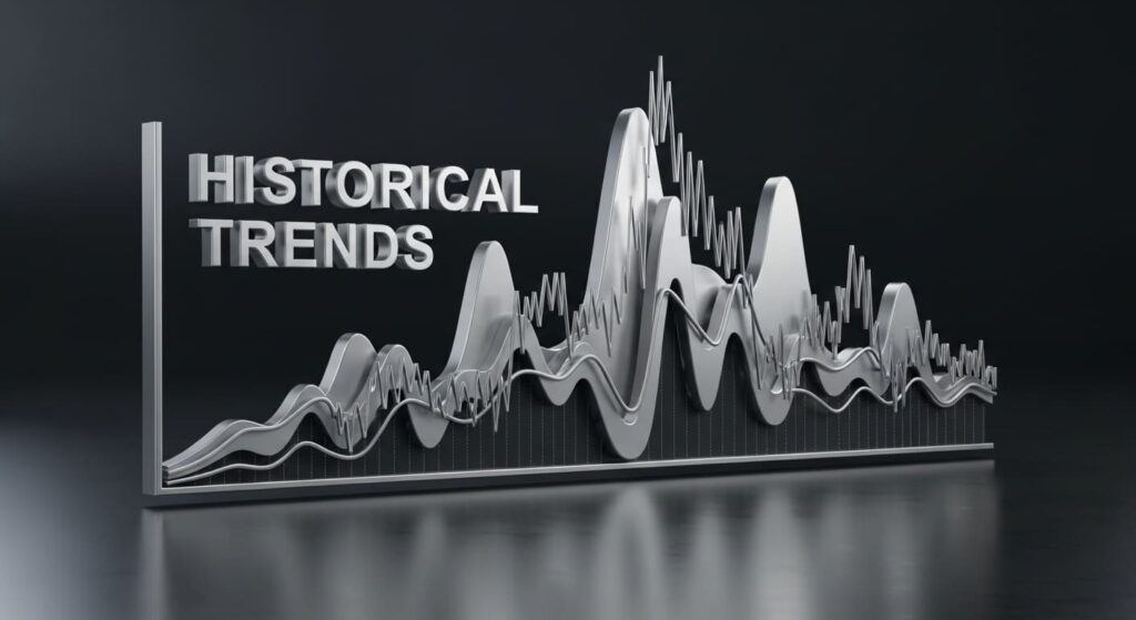 Timeline showing historical market crashes and their recovery periods