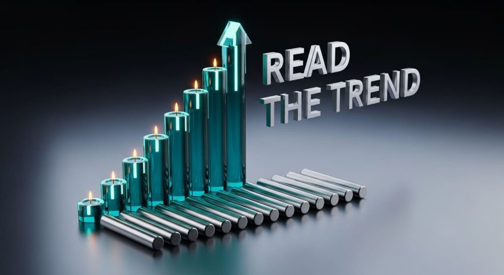 Chart showing uptrend, downtrend, and sideways (range-bound) trends