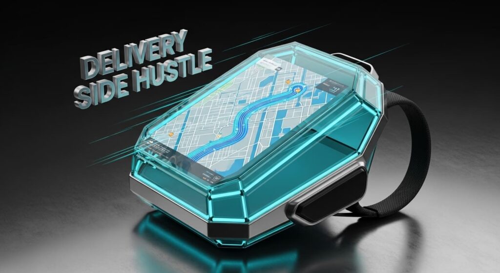 Food delivery side hustle showing realistic income of $480-1,200 per month working 10-15 hours weekly