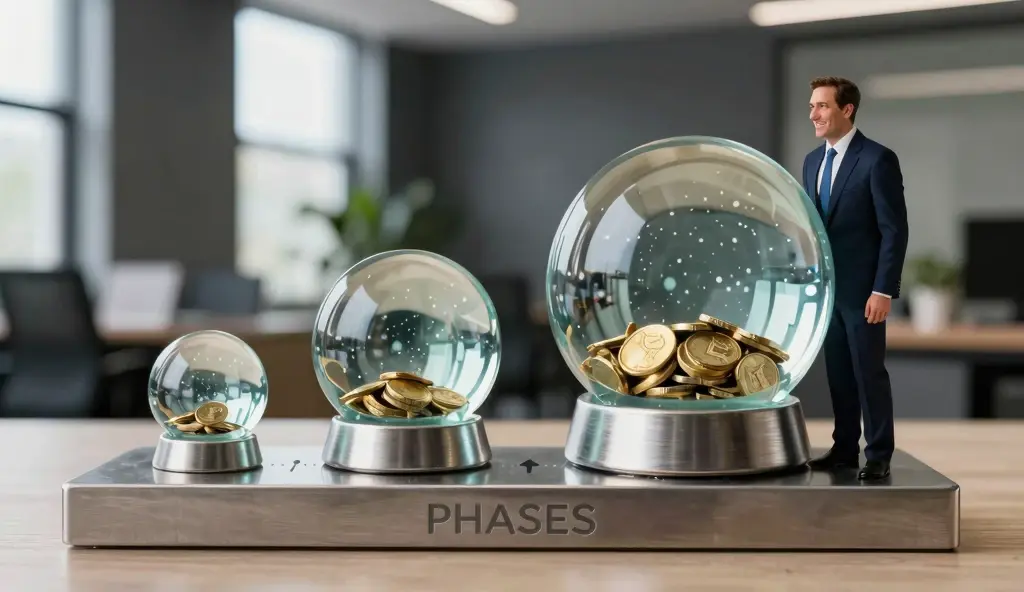 Three phases of snowball effect showing exponential investment growth over decades