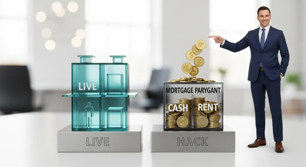 House hacking strategy showing tenant rent covering mortgage while owner lives free