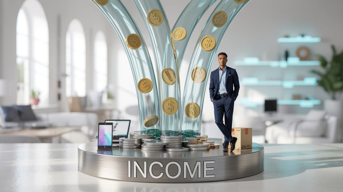 Multiple income streams showing emergency income creation strategies when broke and in debt