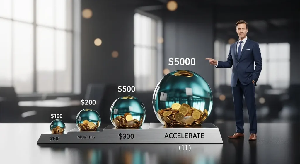 Accelerating snowball effect showing how higher contributions create exponentially larger wealth